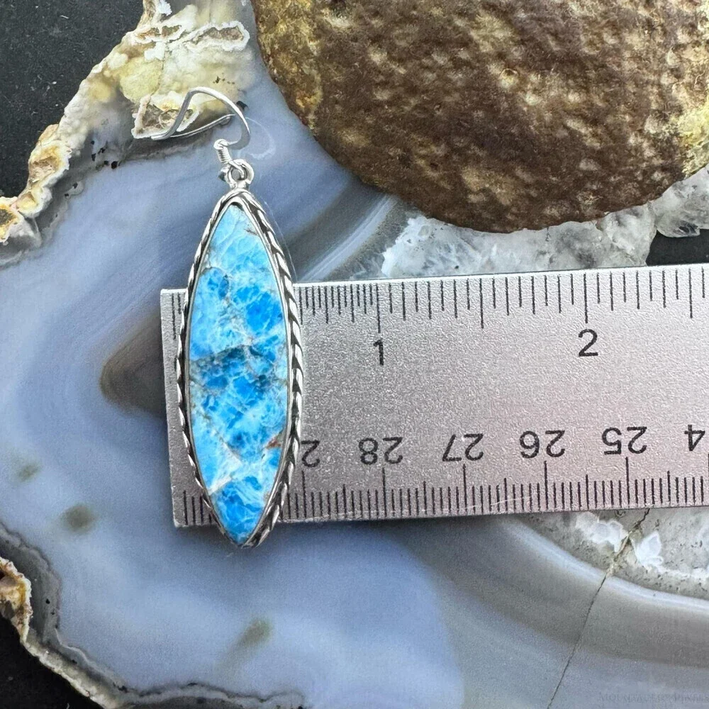 Sterling SW Style Elongated Marquise Blue Apatite Dangle Earrings For Women